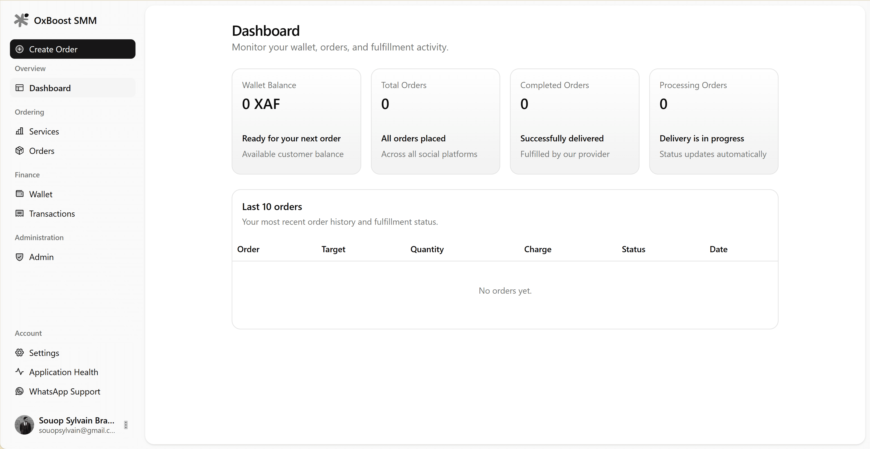 OxBoost dashboard in light mode